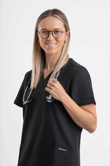 V Neck Scrub Top - Black