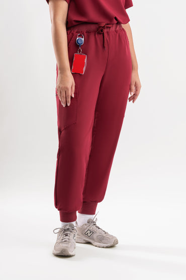 comfortable maroon scrub jogger pants women