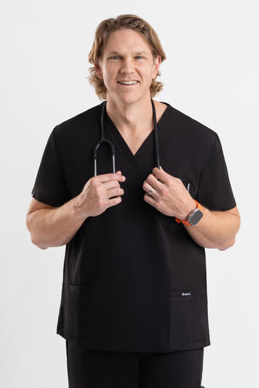men’s V Neck black medical scrub tops