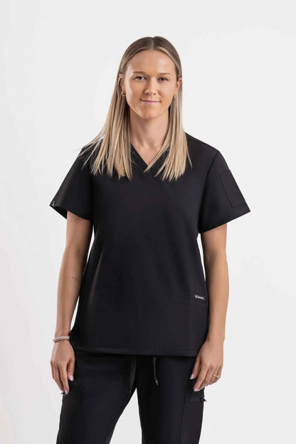 V Neck Scrub Top - Black