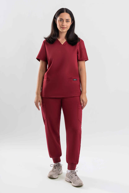 V Neck Scrub Top - Maroon