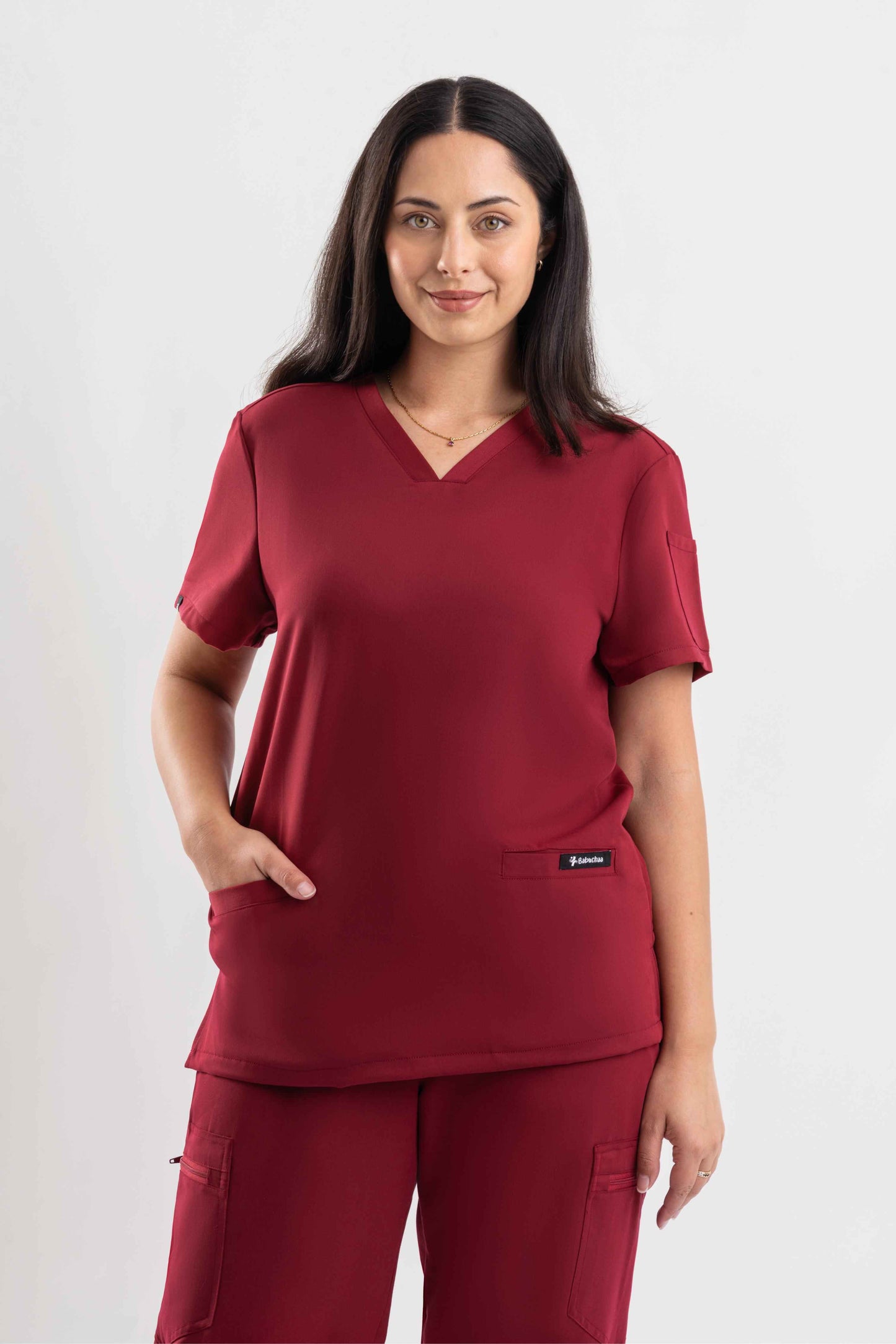 V Neck Scrub Top - Maroon