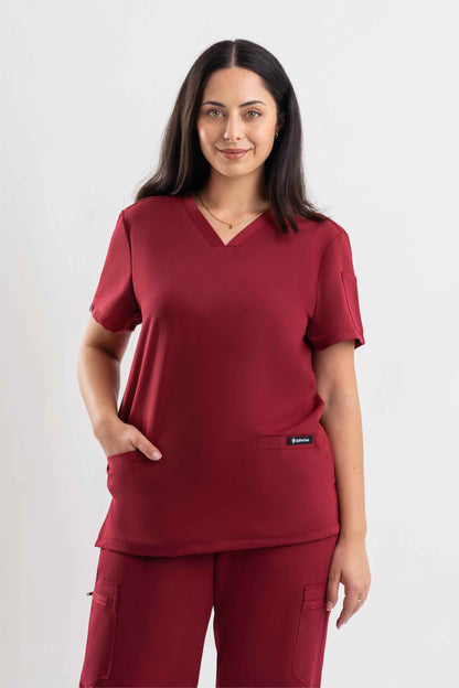 V Neck Scrub Top - Maroon