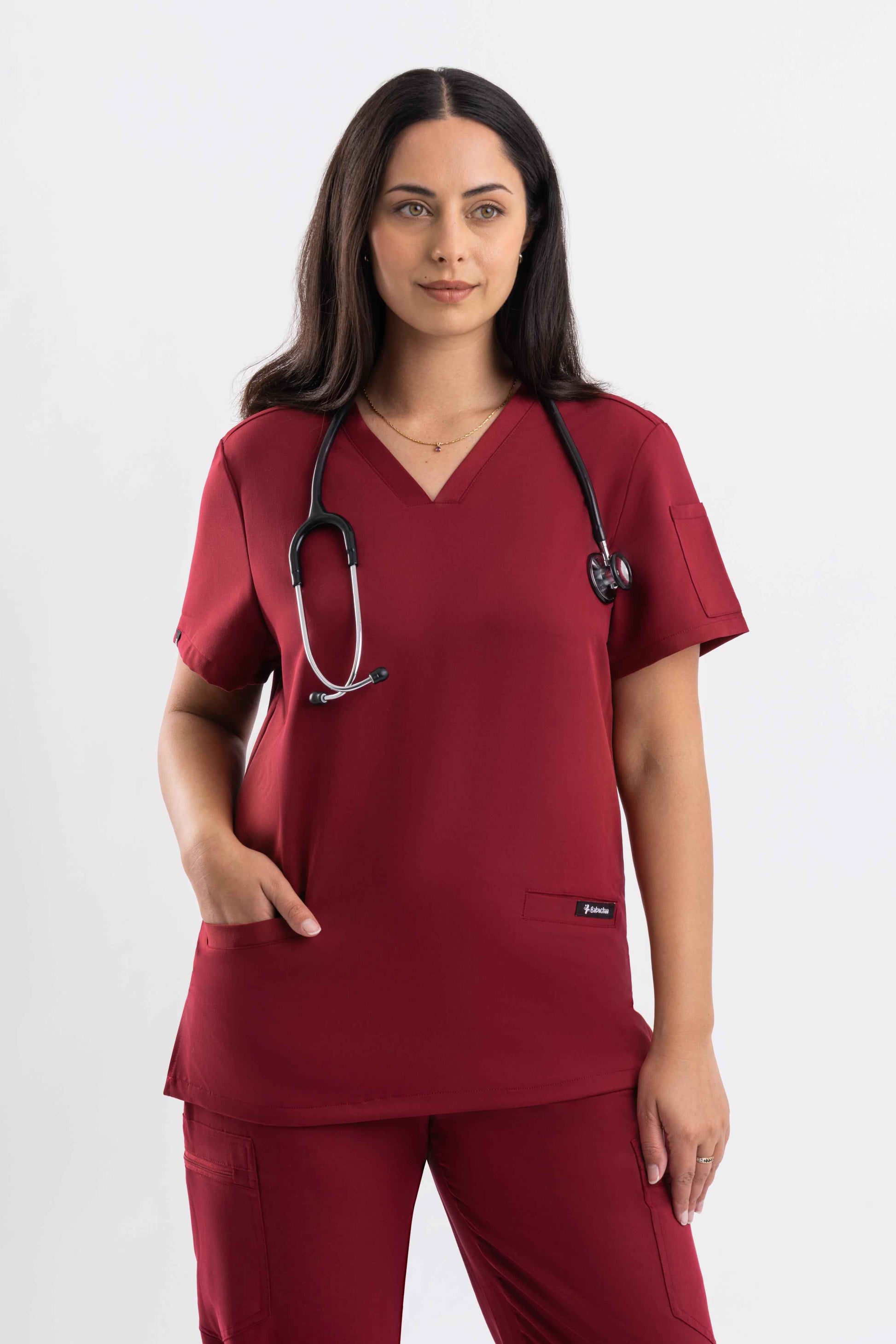 V Neck Scrub Top - Maroon