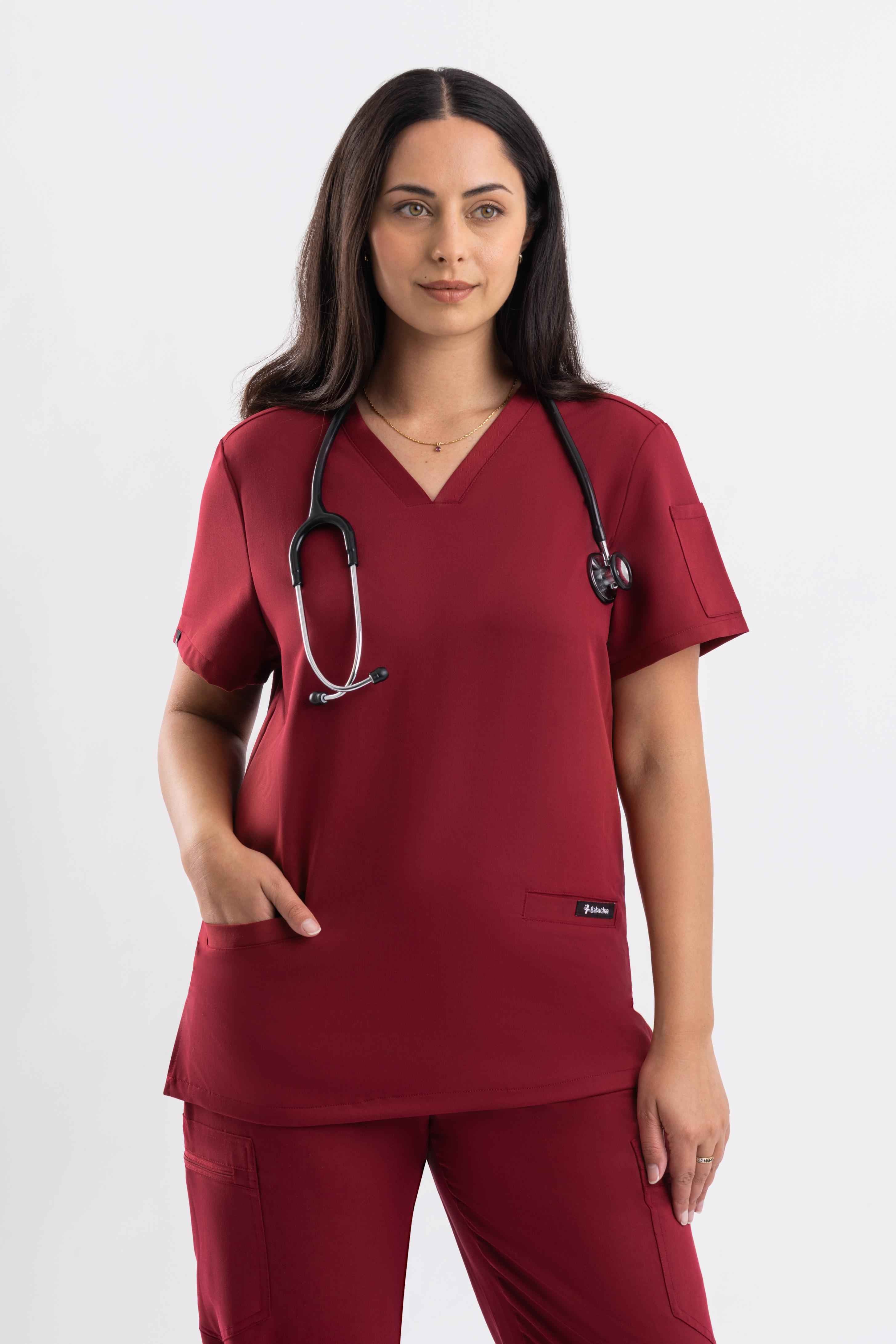 V Neck Scrub Top - Maroon