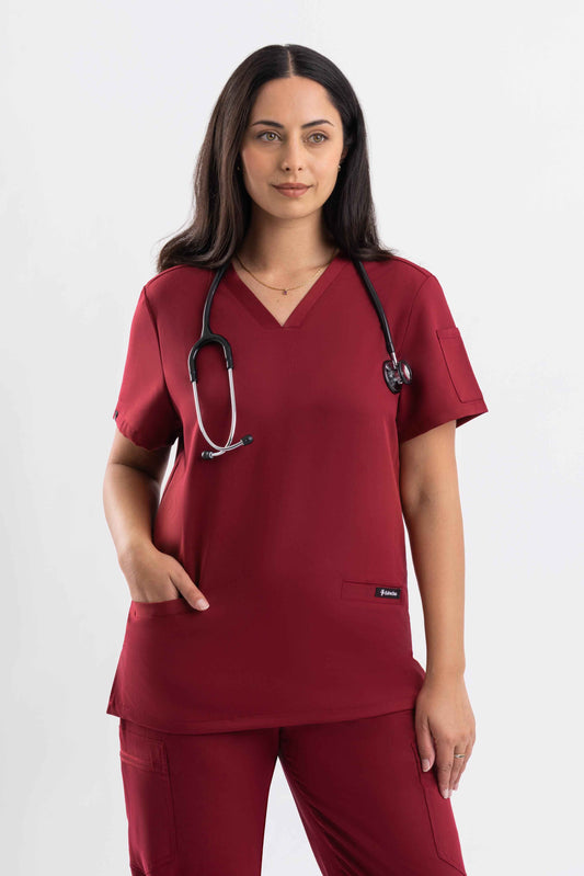 V Neck Scrub Top - Maroon