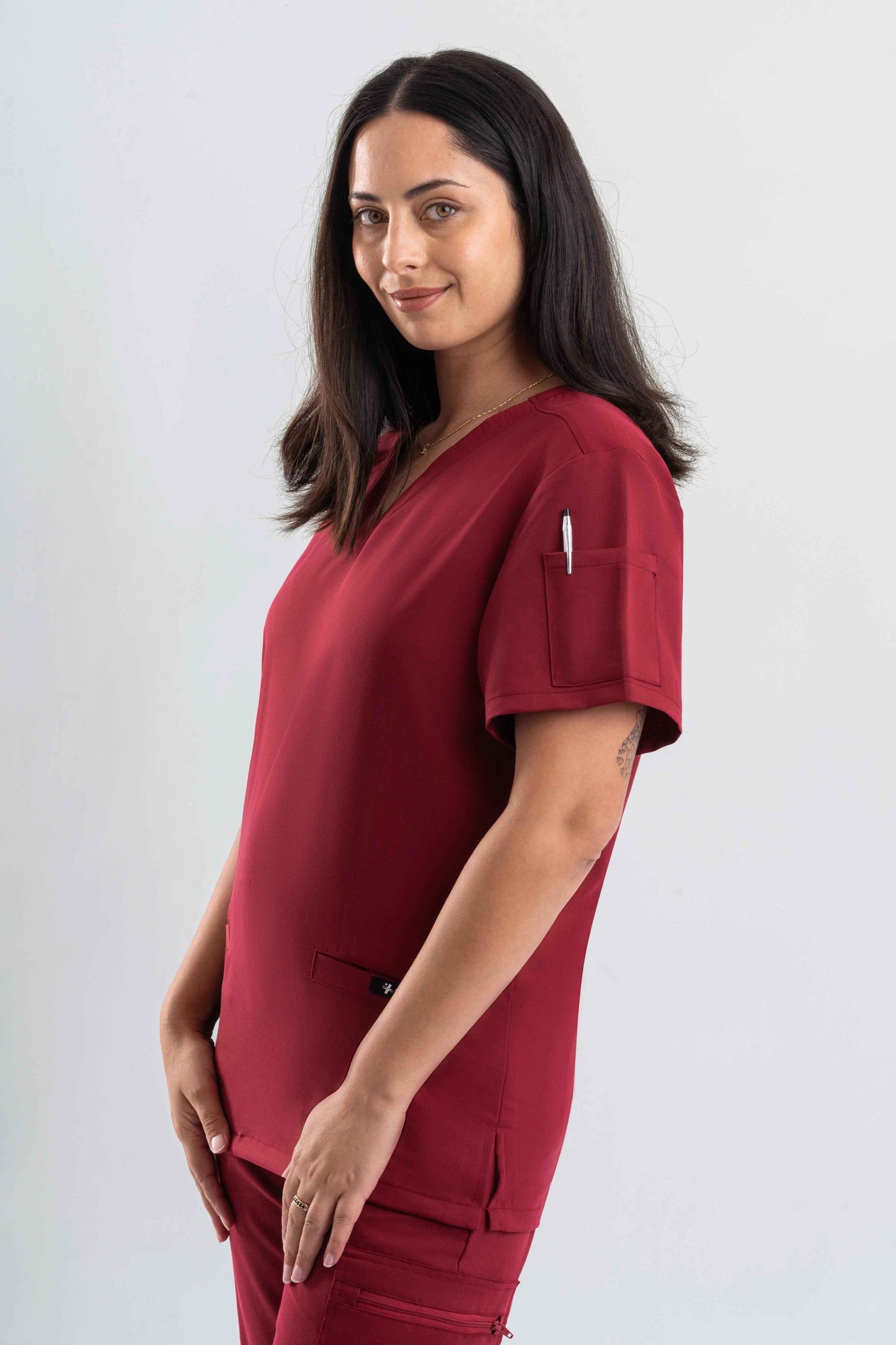 V Neck Scrub Top - Maroon