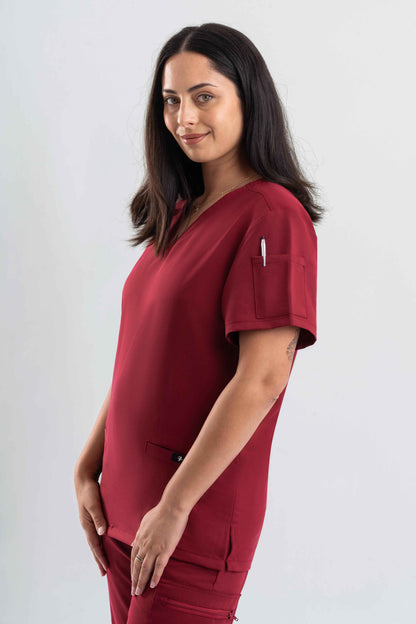 V Neck Scrub Top - Maroon