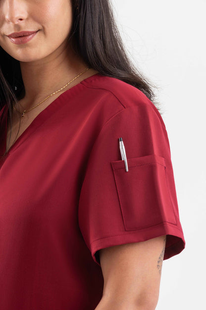 V Neck Scrub Top - Maroon