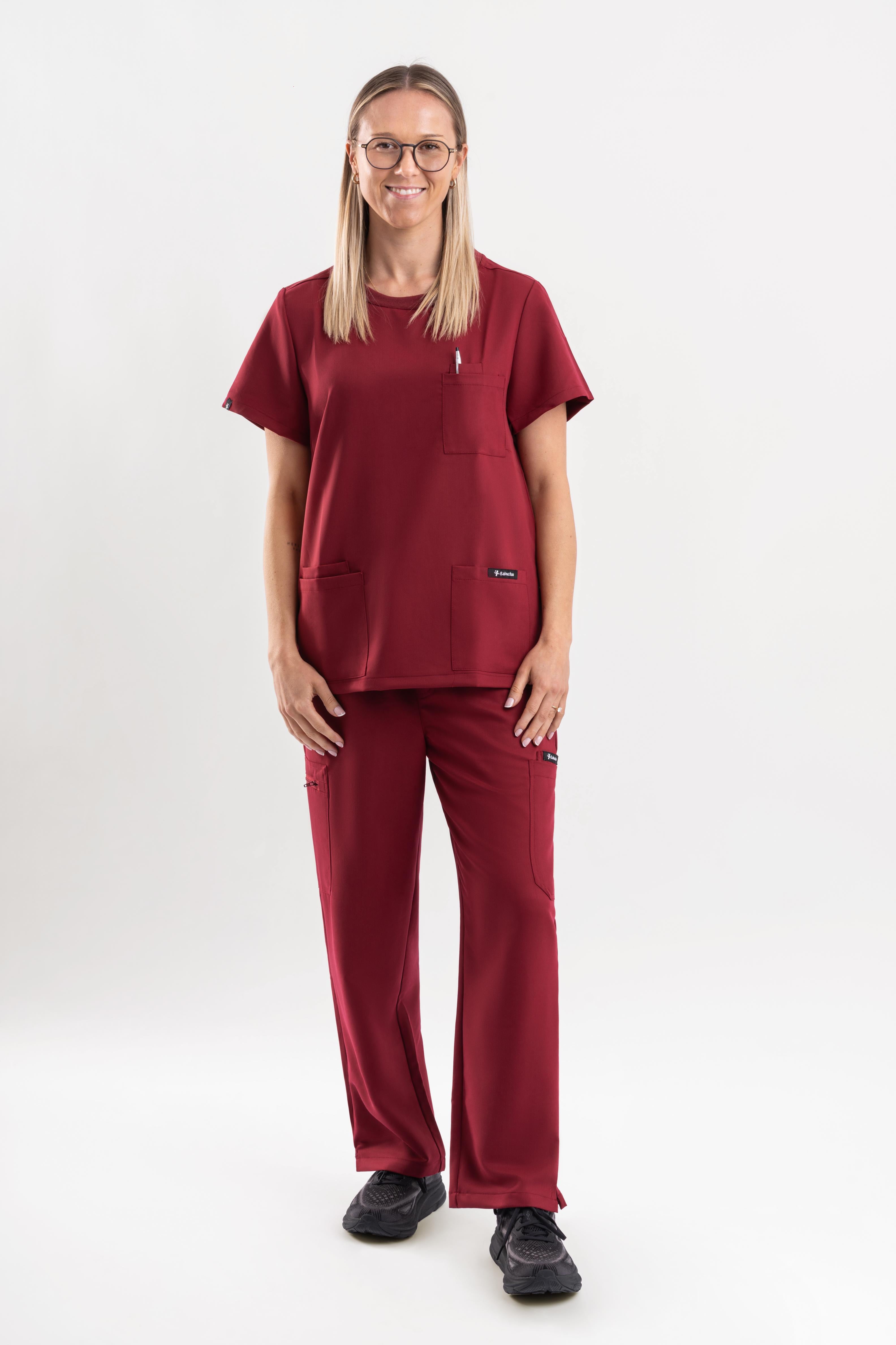 maroon womens crew neck scrub top australia