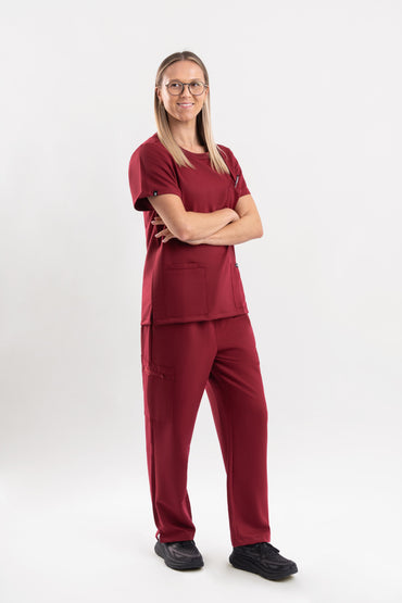comfortable maroon scrub top for healthcare women