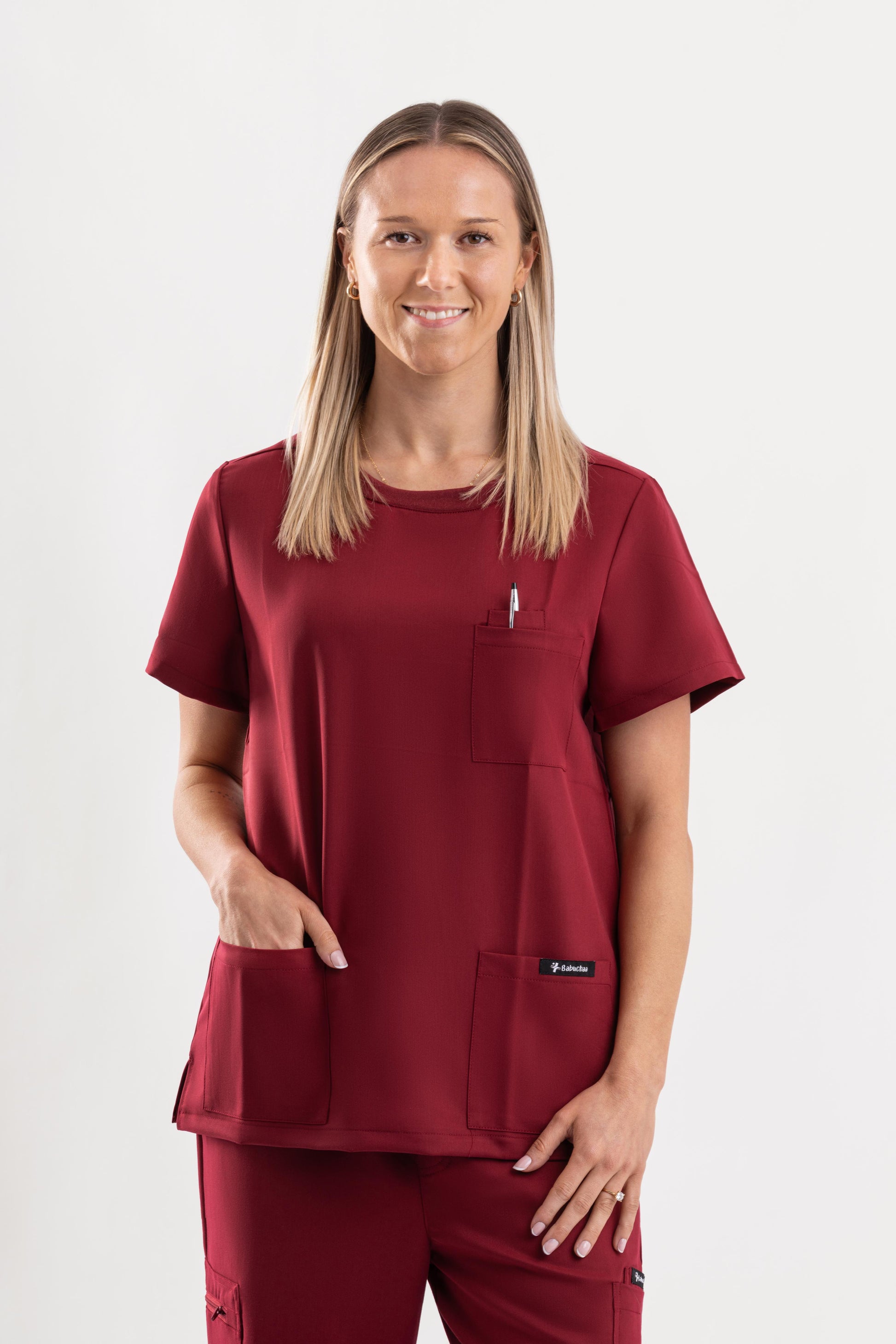 premium breathable maroon scrub top women