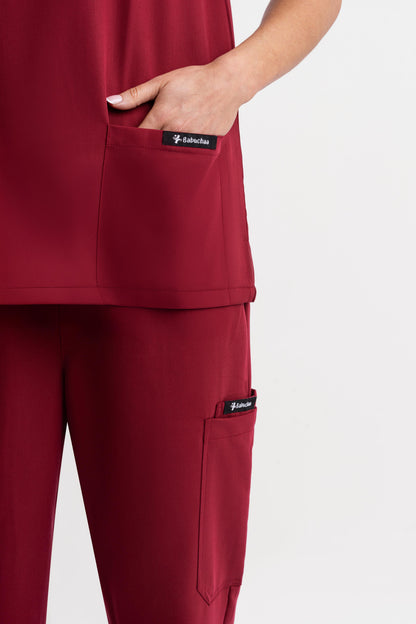crew neck scrub top maroon for women