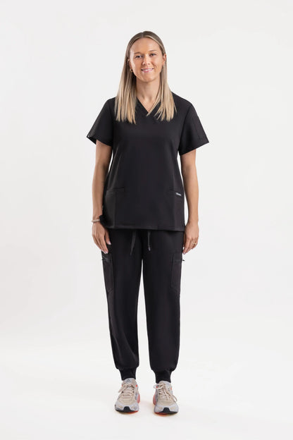 V Neck Scrub Top - Black babuchaa