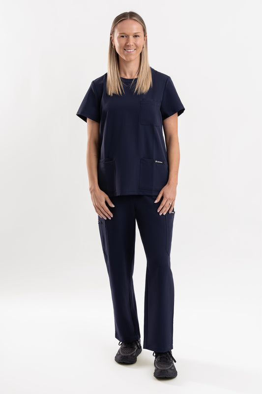 navy blue crew neck womens scrub top in australia