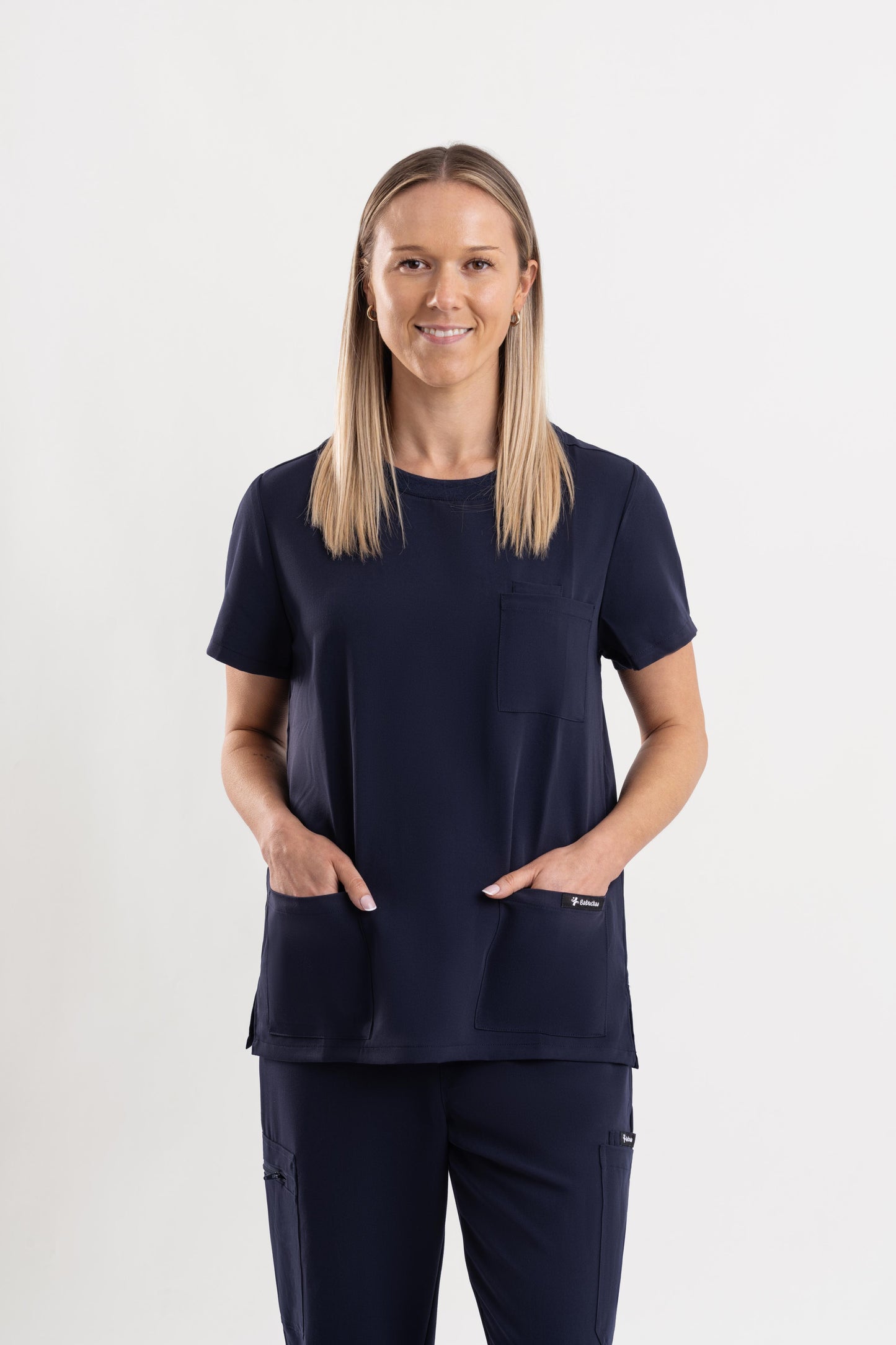 comfortable navy scrub top for healthcare women