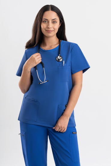 crew neck royal blue scrub top for women healthcare