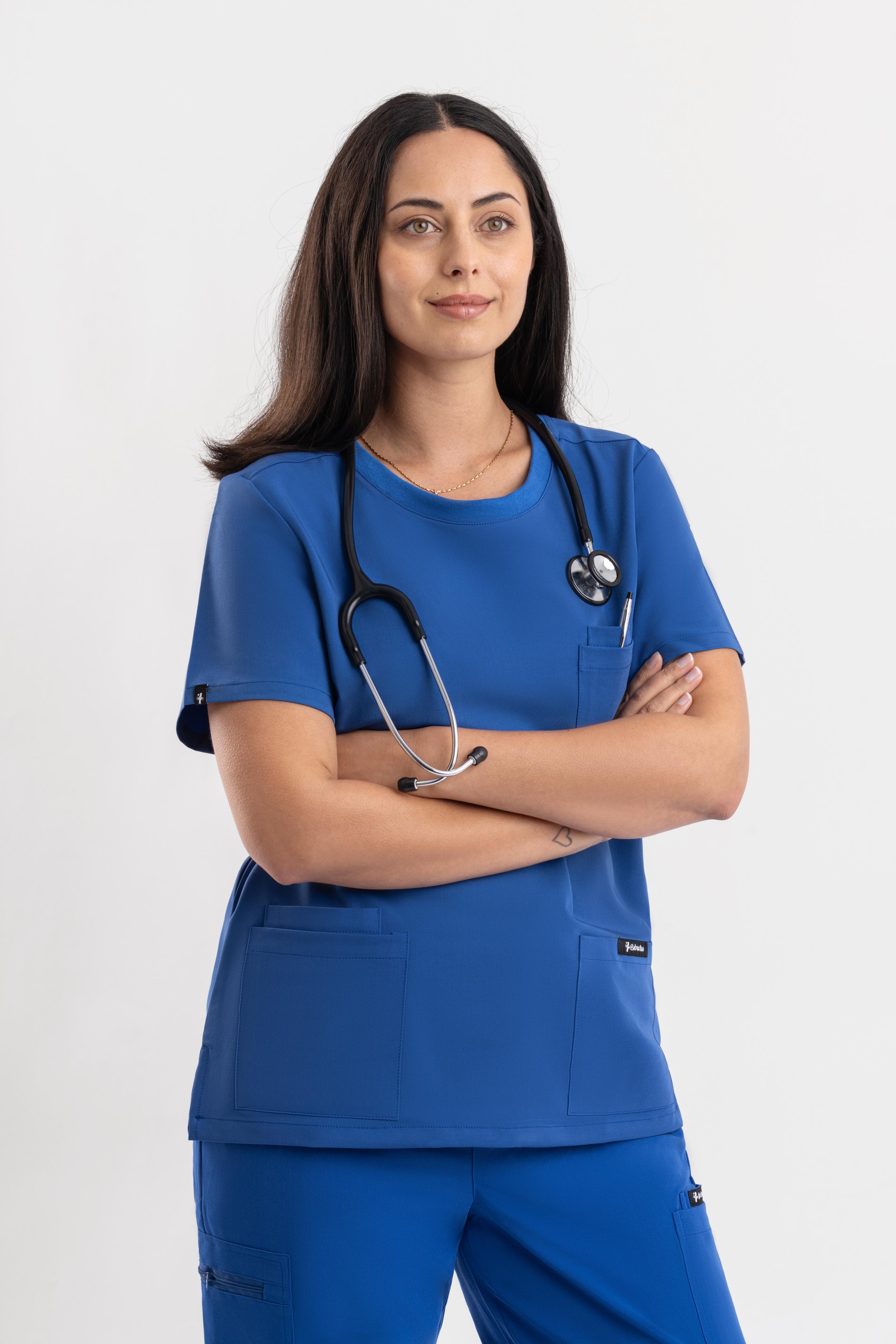 royal blue womens crew neck scrub top australia