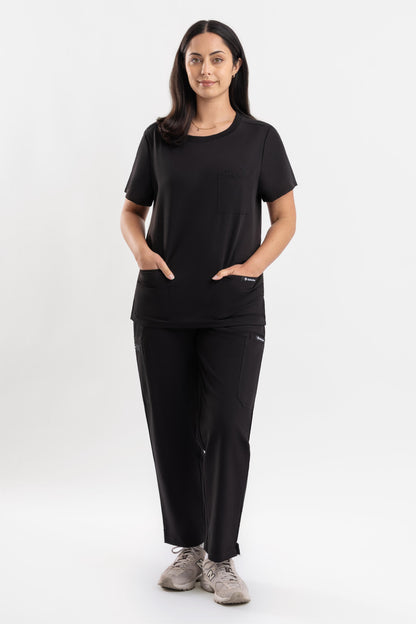 black crew neck scrub top women healthcare