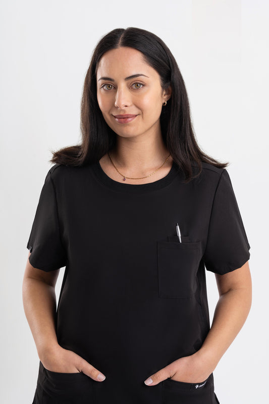 black womens crew neck scrub top australia