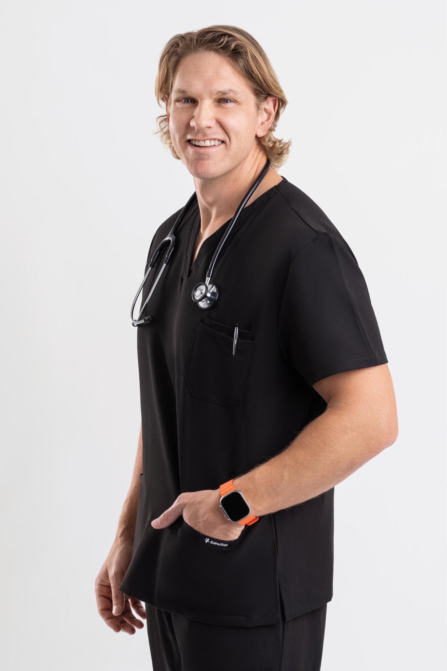 men’s black V Neck stretch Scrub tops
