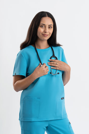 crew neck scrub top teal for women