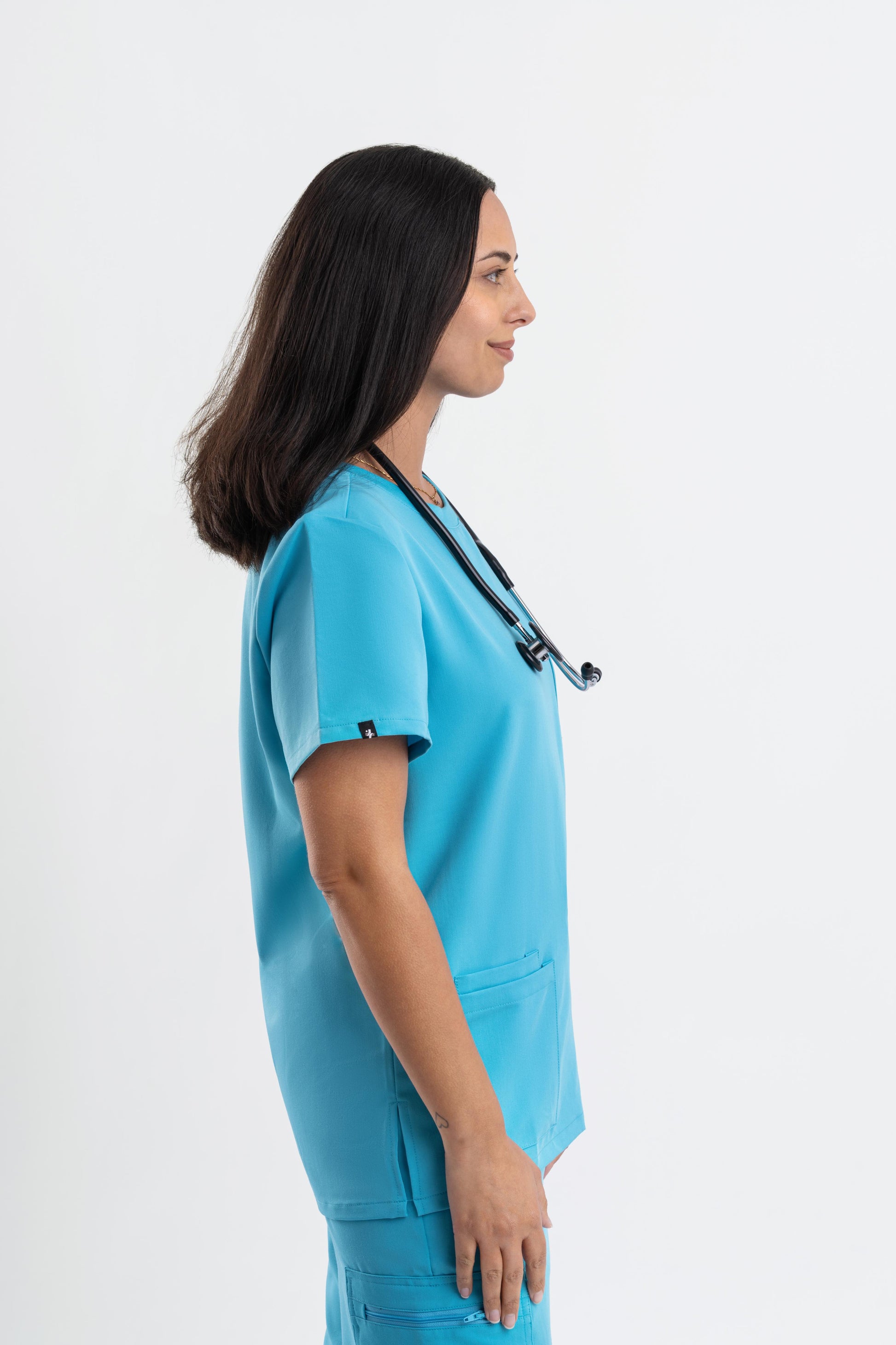 breathable teal scrub top for women nurses