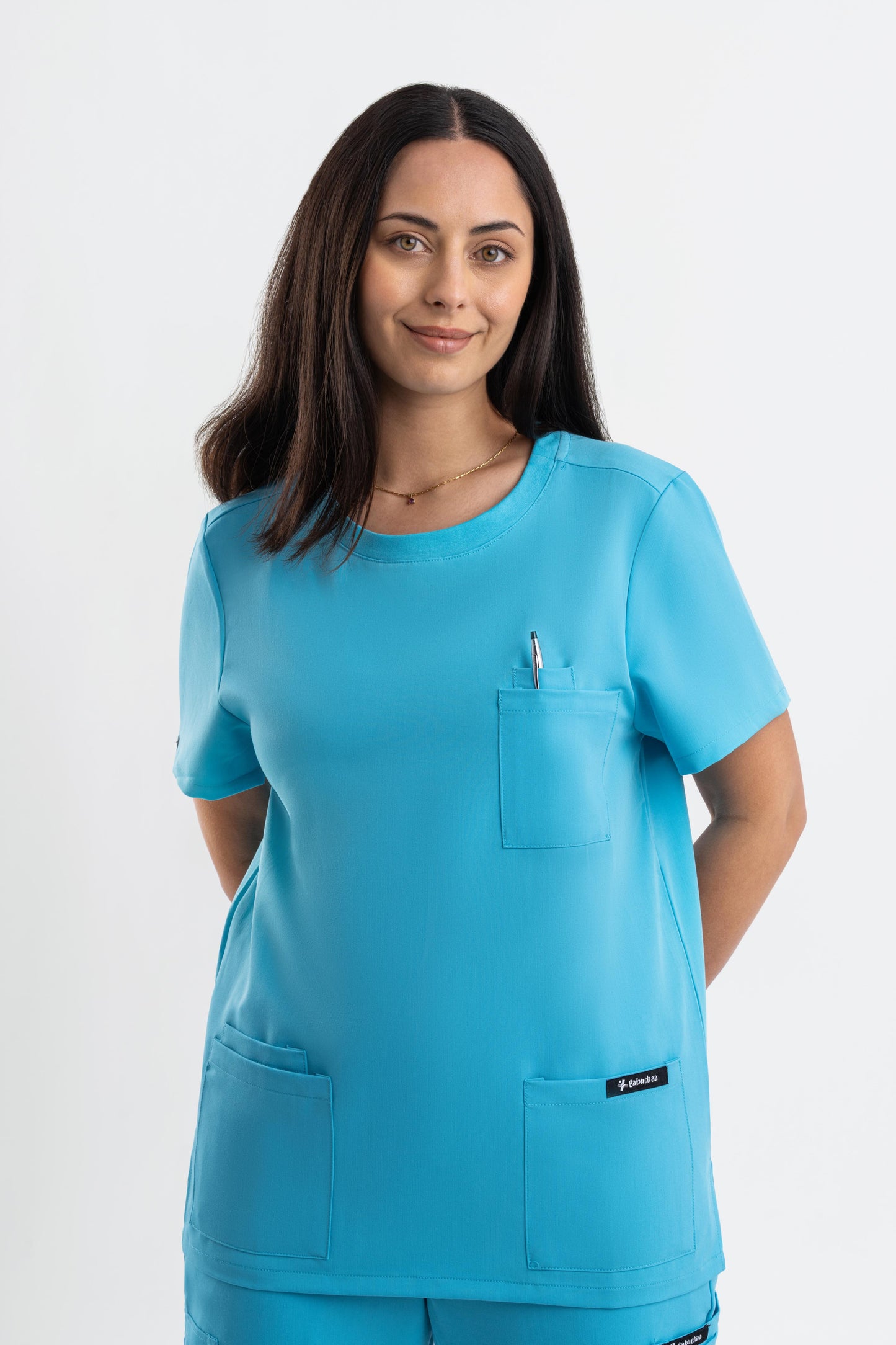 stylish teal scrub top for nurses women